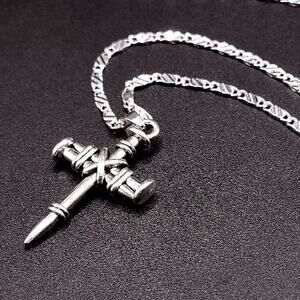 925 Sterling Silver Necklace W/ Nail Cross Pendant Jesus Men's Birthday Gift NEW